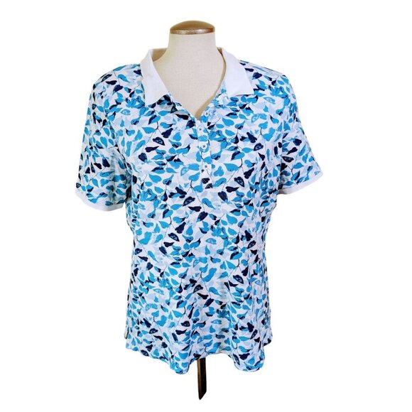 Northern Reflections Womans XL Polo Shirt Blue Leaf Print Short Sleeve Golf - Picture 1 of 6